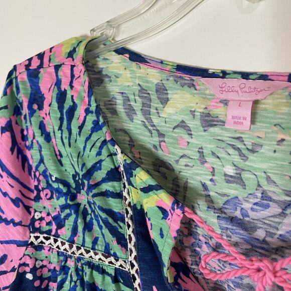 Lilly Pulitzer Tilda Tunic in Indigo All A Glow Neon floral Top Shirt Large - Picture 3 of 6